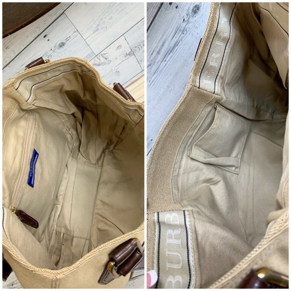 Authentic Burberry Blue Label Beige Buckle Canvas Chocolate Patent  Leather Bag - Picture 10 of 13